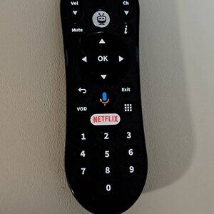 Smart TV Remote With Netflix. Compact 5 1/2" black wireless remote control.